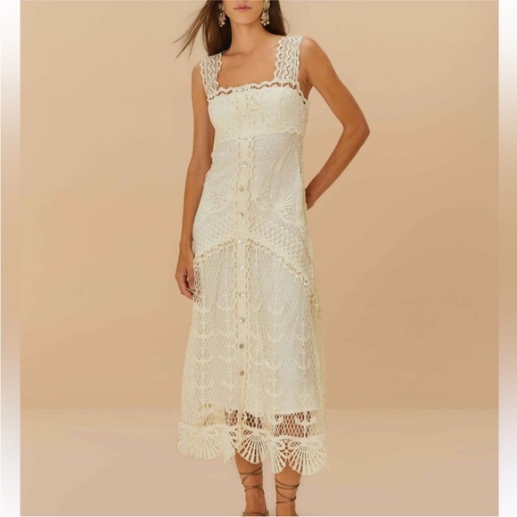 NWT FARM Rio Off White Nautical Guipere Crochet Midi Dress - Picture 2 of 13